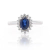 1.16 Carat Oval Blue Sapphire & Diamond Halo 18K White Gold Ring
