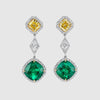 Certified 11.69 Carat Colombian Emerald & Yellow Diamond Drop Earrings