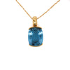 GIA Certified Cushion Cut Blue Topaz in 18K Gold Bezel Pendant Necklace