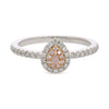 0.03 Carat Fancy Pink Pear Diamond Double Halo in 18K White Gold Statement Ring