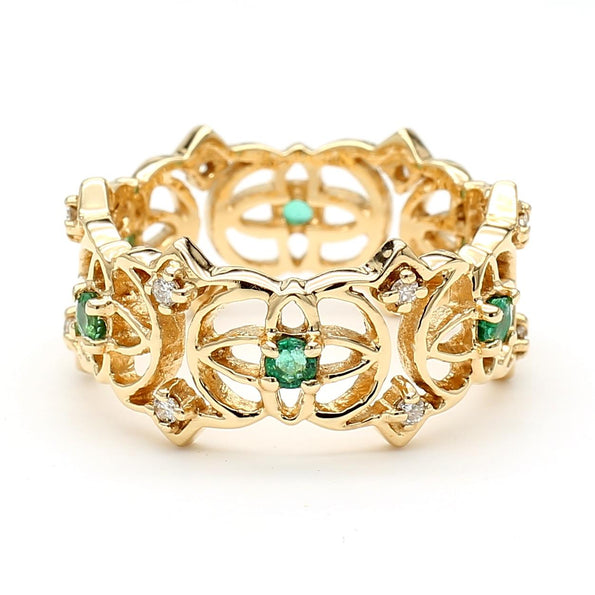 0.50 Carat Emerald & Diamond 14K Gold Open Geometric Band Ring