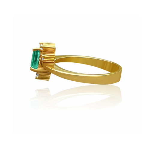 0.72 Carat Emerald and Diamond Bypass 18K Gold Ring