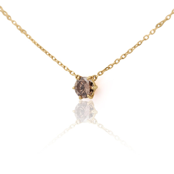 1 Carat Brown Diamond 18K Gold Solitaire Pendant Necklace
