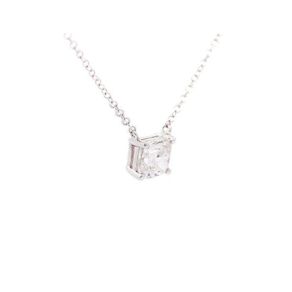 1 Carat Cushion-Cut Lab Grown Diamond Solitaire Pendant Necklace in 14K White Gold 16 Inch Chain