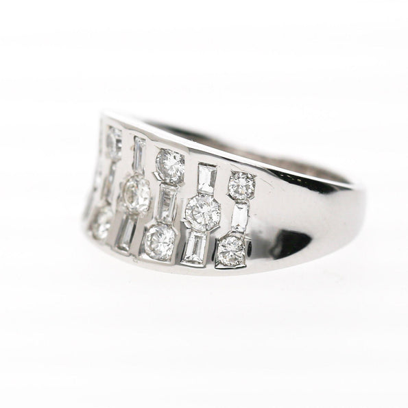1 Carat Round & Baguette Diamond Channel Set Platinum 3 Row Band Ring