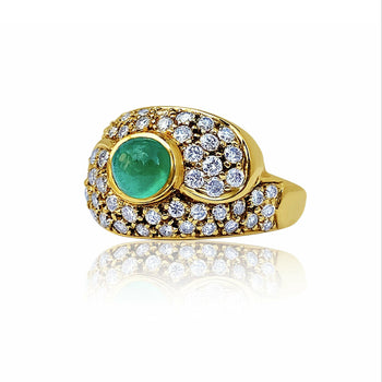 1 Carat Vintage Cabochon Cut Natural Emerald Ring in 18k yellow gold – Assay Jewelers