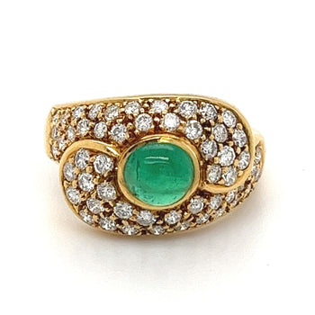 1 Carat Vintage Cabochon Cut Natural Emerald Ring in 18k yellow gold – Assay Jewelers
