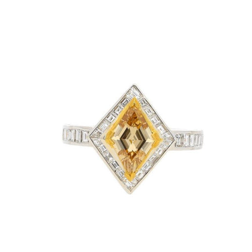 1 carat GIA certified Fancy Yellow Lozenge-cut Diamond Ring