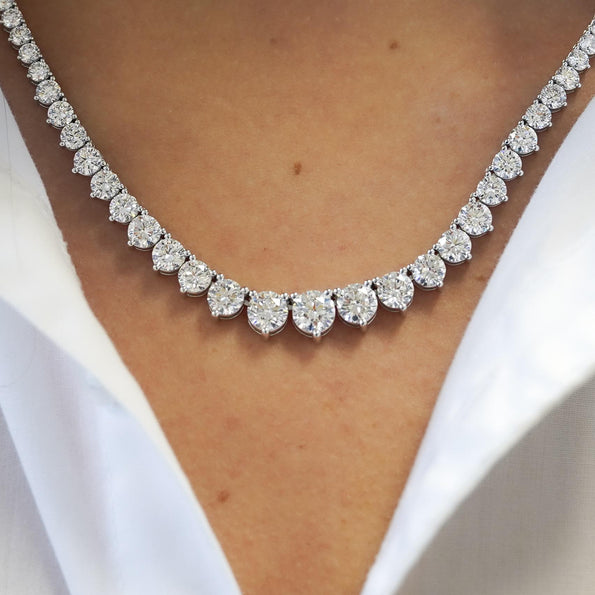 21 Carat Total Diamond 14K White Gold Graduating Riviera Tennis Necklace