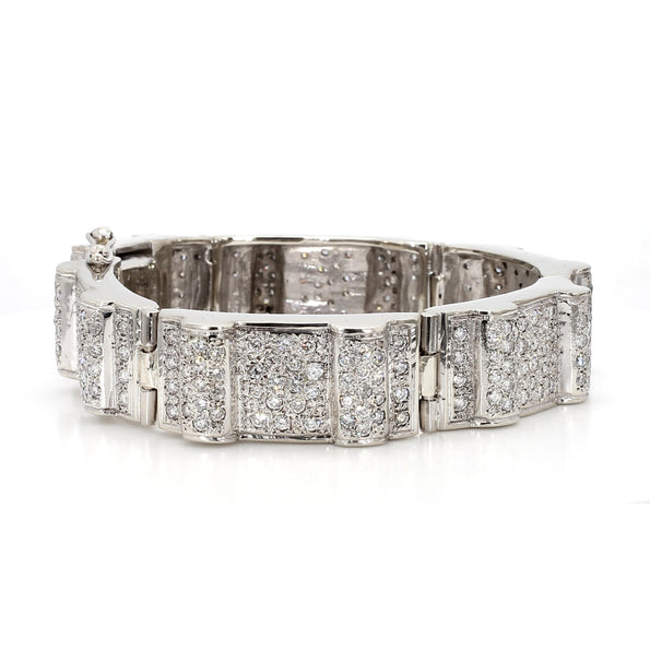 10.5 Carat Diamond Pave Rectangular Link 14K White Gold Mens Bracelet