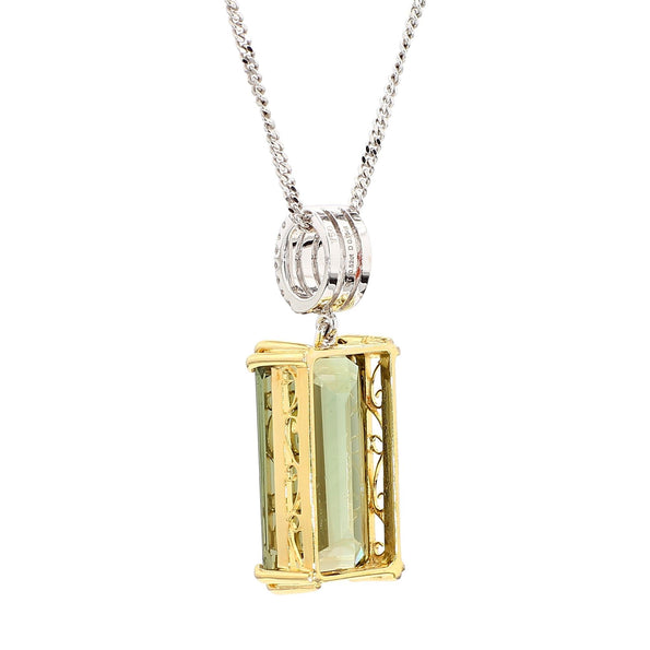 10.52 Carat Forrest Green Tourmaline Emerald Cut 18K Gold Pendant Necklace