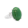 10.91 Carat Oval Jadeite Jade & Baguette Diamond Platinum Filigree Ring