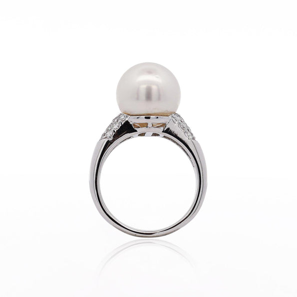 11.5mm White Pearl and Round Cut Diamond Accent Platinum Ring