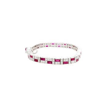 12 Carat Channel Set Art Deco Style Ruby & Diamond Bracelet in 18k White Gold – Assay Jewelers
