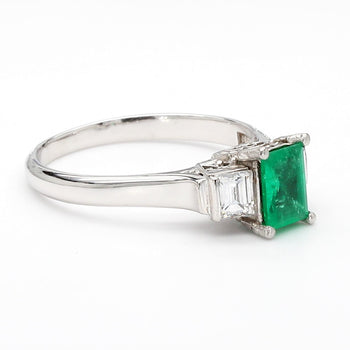 1/2 Carat Emerald and Baguette Diamond 3 Stone Platinum Ring – Assay Jewelers