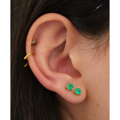 2 Ct Natural Emerald 3-Prong 14K Gold Round Stud Earrings