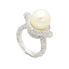 12.3MM SouthSea White Pearl and Round Cut Pave Diamond Ring in 18k White Gold