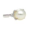 12.5mm South Sea Pearl and Diamond Platinum Three Stone Ring