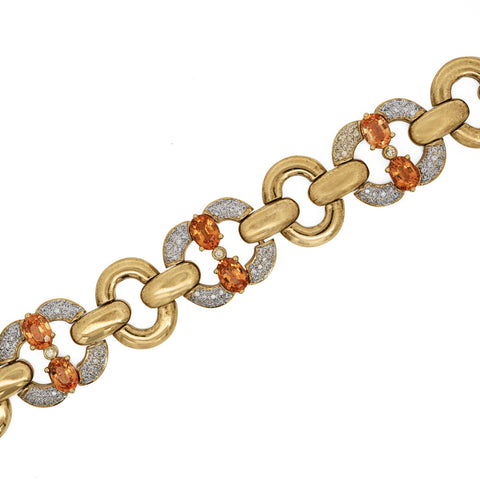 12.75 Carat Oval Spessartine Garnet & Diamond 18K Gold Wide Oval Link Bracelet