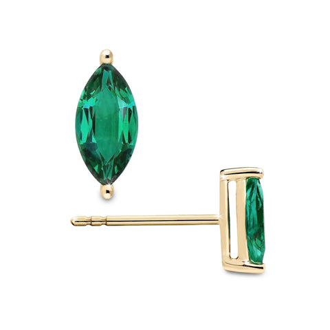 1/2ct Natural Emerald Marquise 8MM Stud Earrings 14K Gold