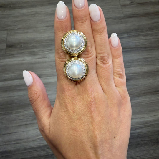12mm South Sea Pearl 2.88 Carat Diamond Halo 18K Two Tone Gold Clip On Earring