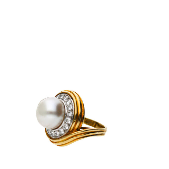 12mm South Sea Pearl 4.26 Carat Diamond 18K Two-Tone Gold Ring and Earring Set