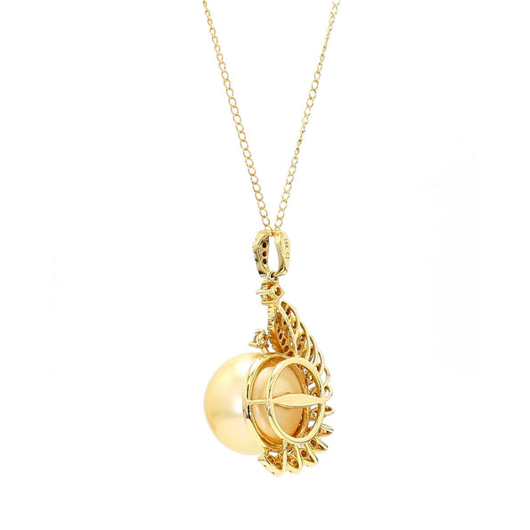 13mm Golden South Sea Pearl & Diamond 18K Gold Pendant Necklace
