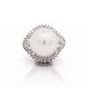 13mm South Sea Pearl & Baguette Diamond Halo Platinum Ballerina Ring