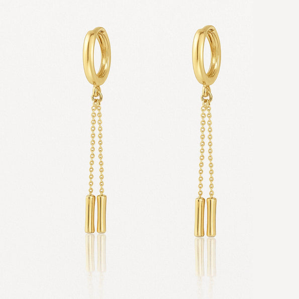 14K Gold Ball Chain Dangling Drop Huggie Hoop Earrings