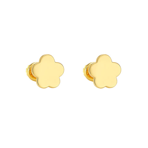 14K Gold Clover Screw Back Stud Earrings 4mm- 6mm