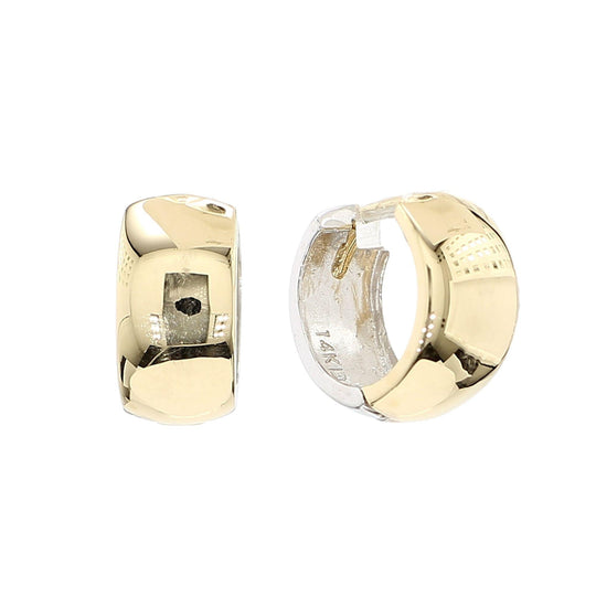 14K Gold Two Tone Thick Reversible Huggie Hoop Earrings