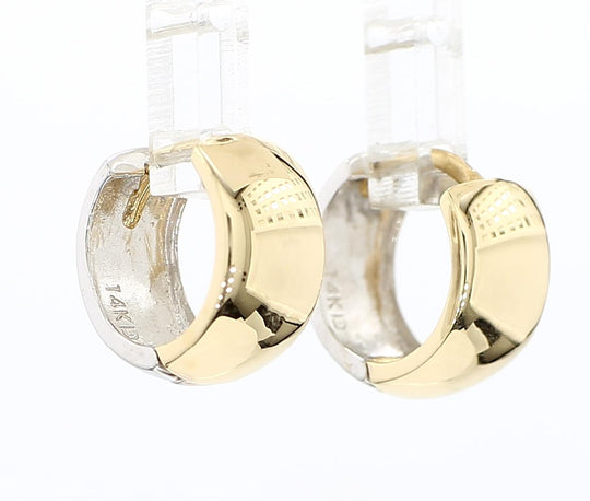 14K Gold Two Tone Thick Reversible Huggie Hoop Earrings