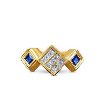 14K Gold Unisex Princess Cut Diamond and Blue Sapphire Cluster Ring – Assay Jewelers