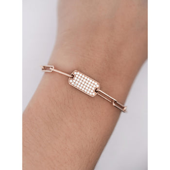 14K Rose Gold ID Tag Round Diamond Pave Cable Link Chain Bracelet – Assay Jewelers