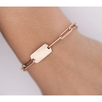 14K Rose Gold ID Tag Round Diamond Pave Cable Link Chain Bracelet – Assay Jewelers