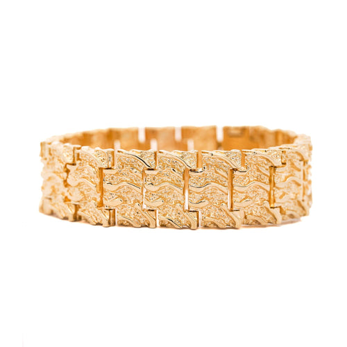 14K Solid Yellow Gold Nugget Link Mens Bracelet