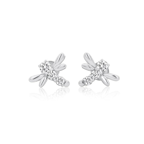 14K White Gold Dragonfly Stud Earrings | Emerald, Ruby, Diamond