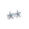 14K White Gold Flower Motif Blue and White Diamond Stud Earrings