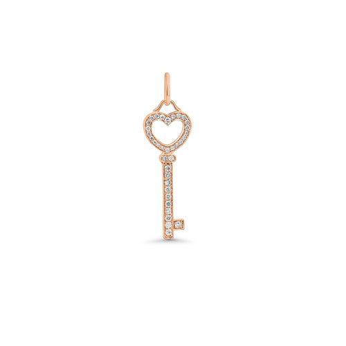 14K White Gold Natural Diamond Key To My Heart Pendant Necklace