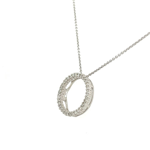 14K White Gold Round Diamond Open Circle Connecting Pendant