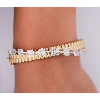 14K White and Yellow Gold Ribbed 1.52 Carat Illusion Set Diamond Bangle – Assay Jewelers