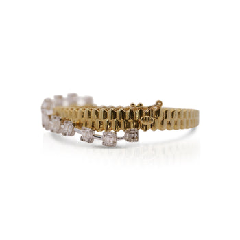 14K White and Yellow Gold Ribbed 1.52 Carat Illusion Set Diamond Bangle – Assay Jewelers