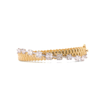 14K White and Yellow Gold Ribbed 1.52 Carat Illusion Set Diamond Bangle – Assay Jewelers