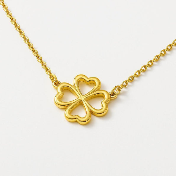 14K Yellow Gold Four Heart Clover Pendant Necklace