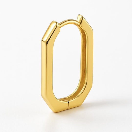 14K Yellow Gold Geometric Polished Hinged Hoop Earrings