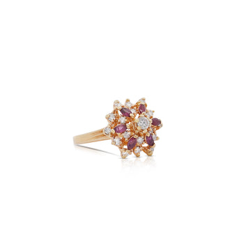 14K Yellow Gold Marquise Cut Ruby & Round Cut Diamond Cluster Ring – Assay Jewelers