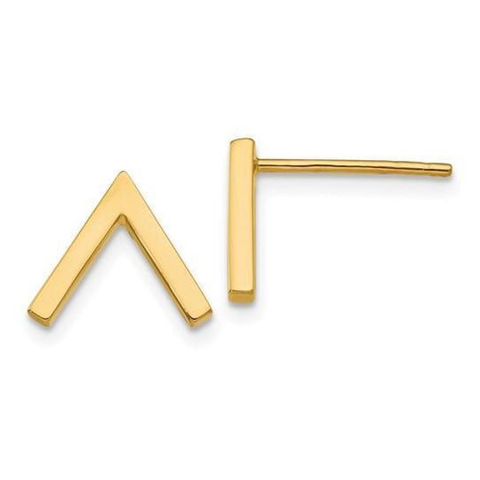 14K Yellow Gold V Shape Stud Earrings On Push Backs