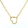 14Kt Real Gold Heart Charm Necklace With Paper Clip Chain