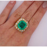 14.51 Carat Insignificant Oil Colombian Emerald & Old Euro Cut Diamond Halo Ring