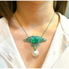 14.89 Carat Minor Oil Colombian Emerald & Green Gold Enamel Art Nouveau Necklace